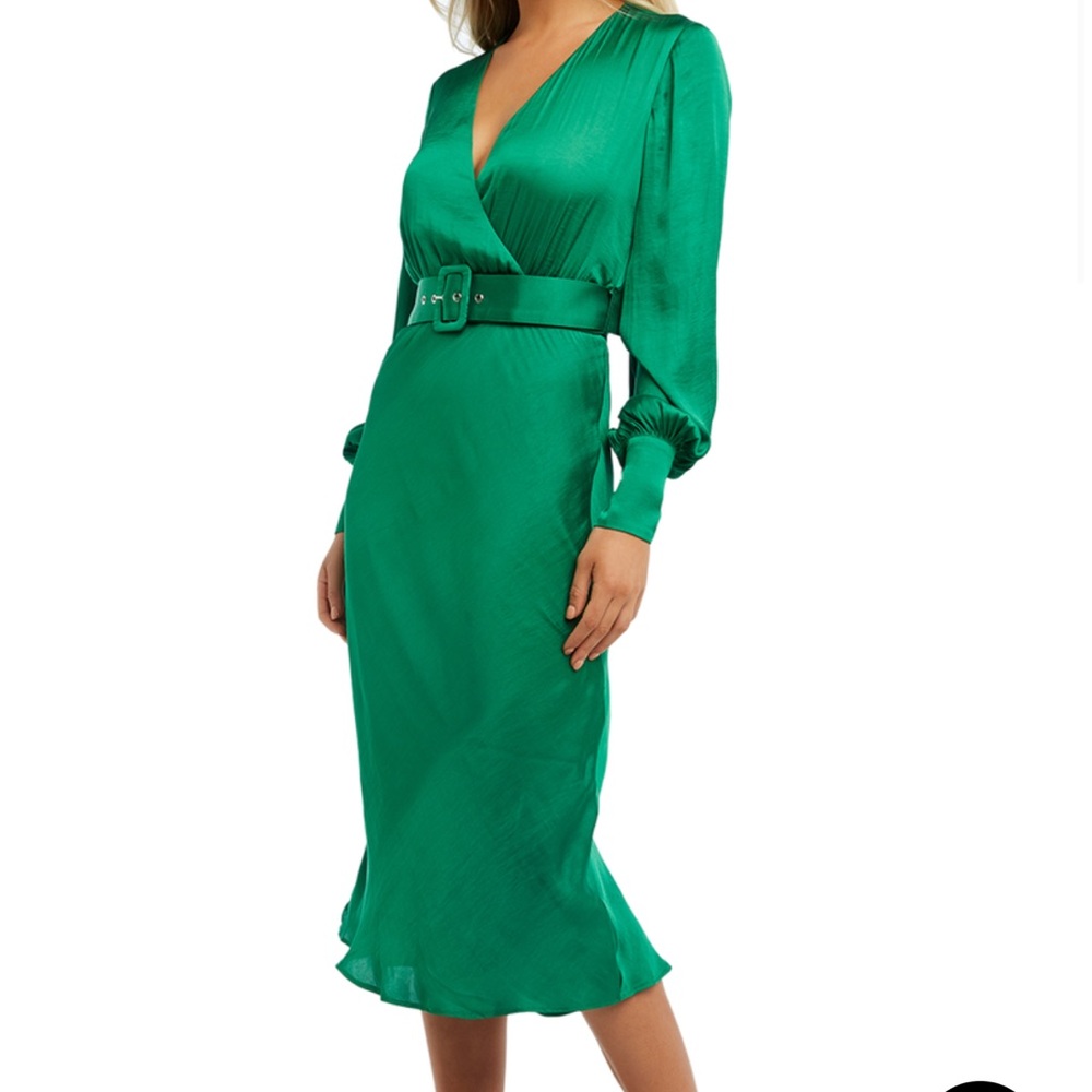 Bardot San Diego Belted Satin Midi Dress